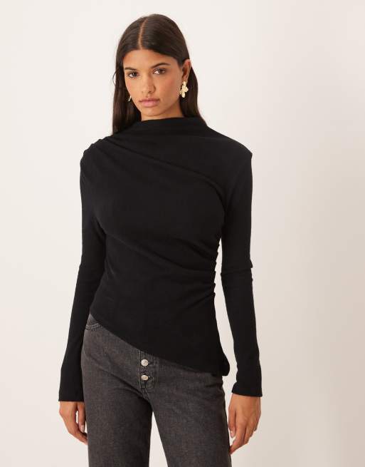 ASOS DESIGN - Top morbidissimo nero con dettagli a pieghe e collo alto