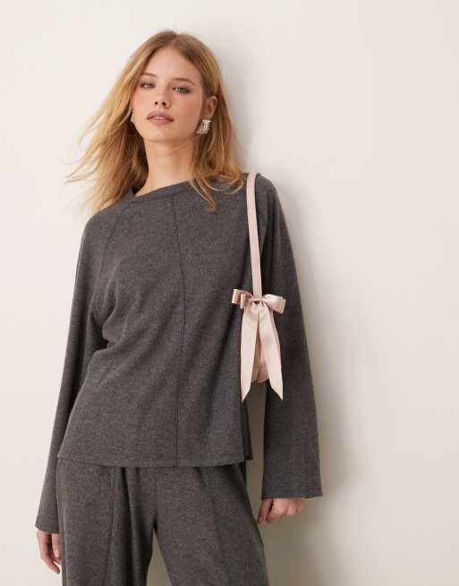 ASOS DESIGN - Top morbidissimo oversize grigio scuro mélange con cuciture a vista in coordinato