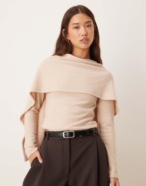 ASOS DESIGN - Top morbido color crema con sciarpa drappeggiata