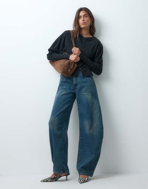 ASOS DESIGN top morbido con scollo drappeggiato, bottoni e maniche voluminose nero, 2 di 5