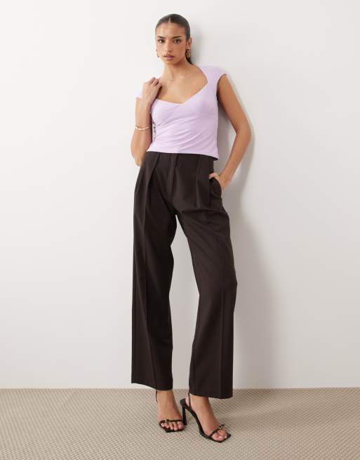 ASOS DESIGN - Top morbido e aderente lilla con maniche ad aletta e scollo rotondo, 4 di 4