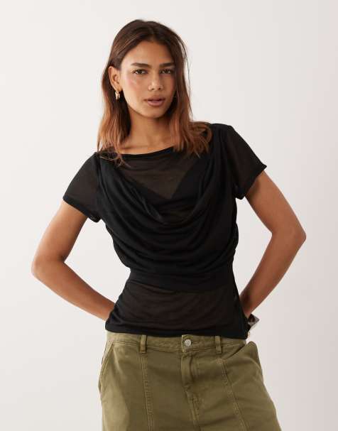 ASOS DESIGN - Top morbido semitrasparente nero con strato sovrapposto drappeggiato - view 1