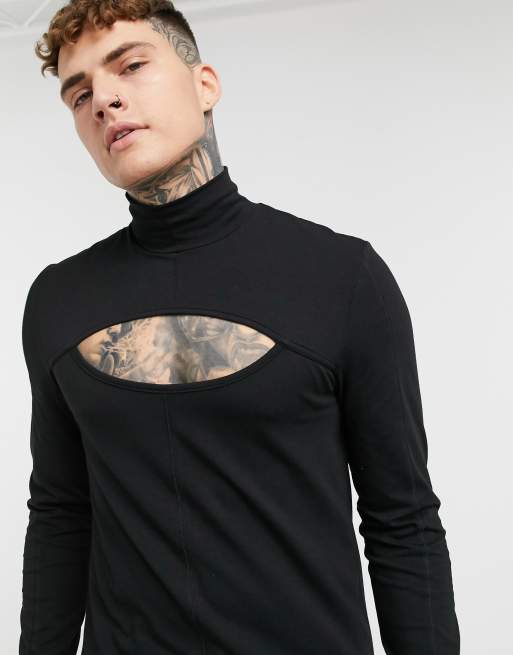 ASOS DESIGN Top moulant manches longues ajour Noir