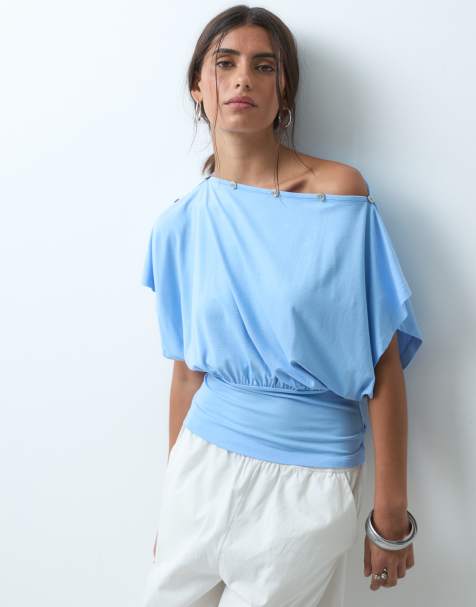 ASOS DESIGN - Top multiposizione azzurro con bottoni - view 1