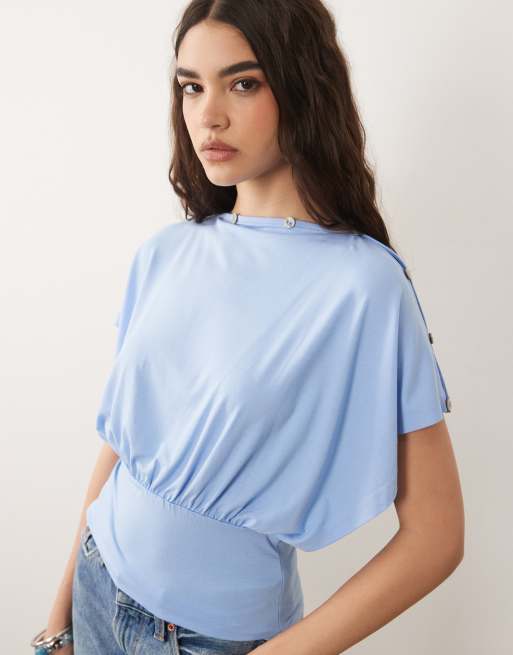 ASOS DESIGN - Top multiposizione azzurro con bottoni