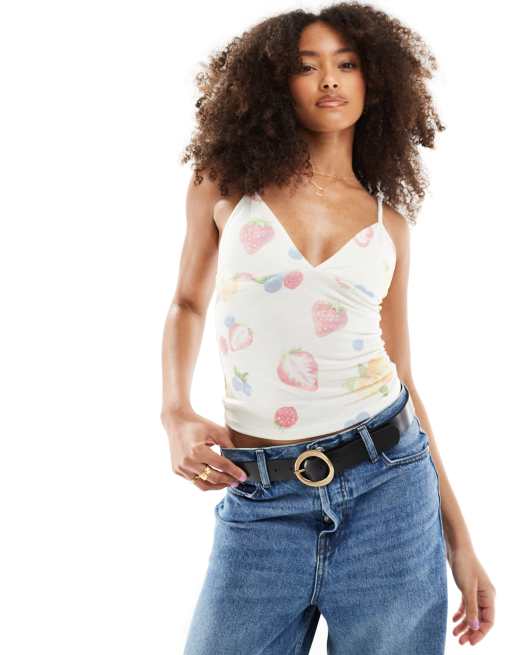 ASOS DESIGN – Top na cienkich ramiączkach ze wzorem w owoce