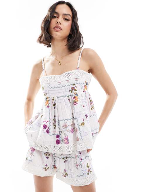 ASOS DESIGN – Top na ramiączkach we wzór z koronkowym wykończeniem, część zestawu