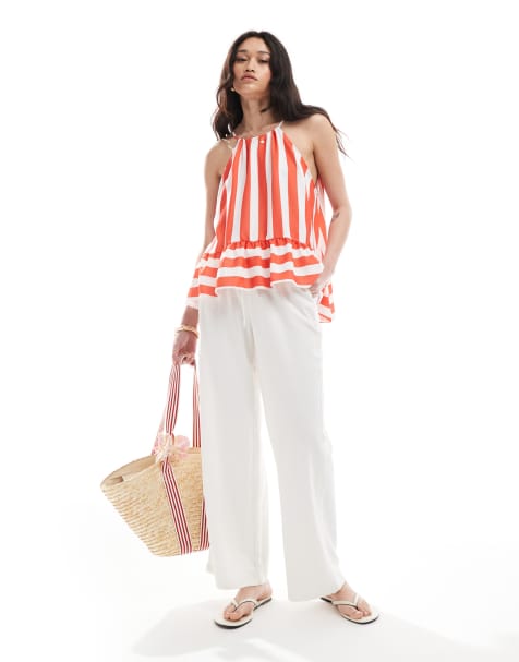 ASOS DESIGN halter cami with peplum in stripe