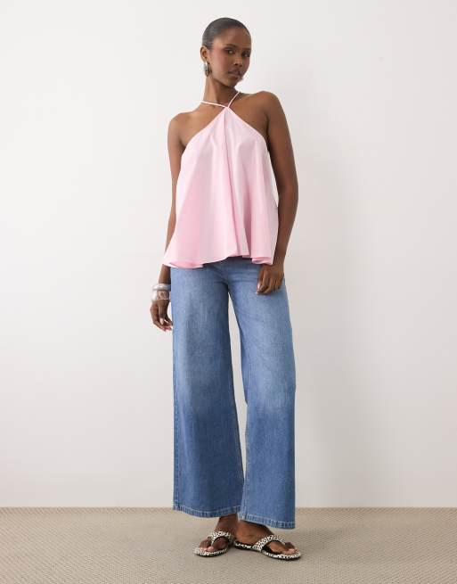 ASOS DESIGN top na ramiączkach z dekoltem halter w kolorze różowym, 3 z 4