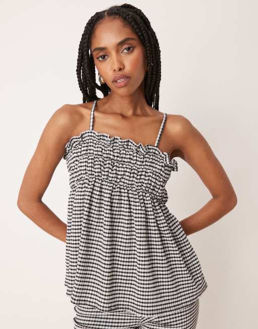 ASOS DESIGN – Top na ramiączkach z falbanką w czarno-białą kratkę vichy, część zestawu