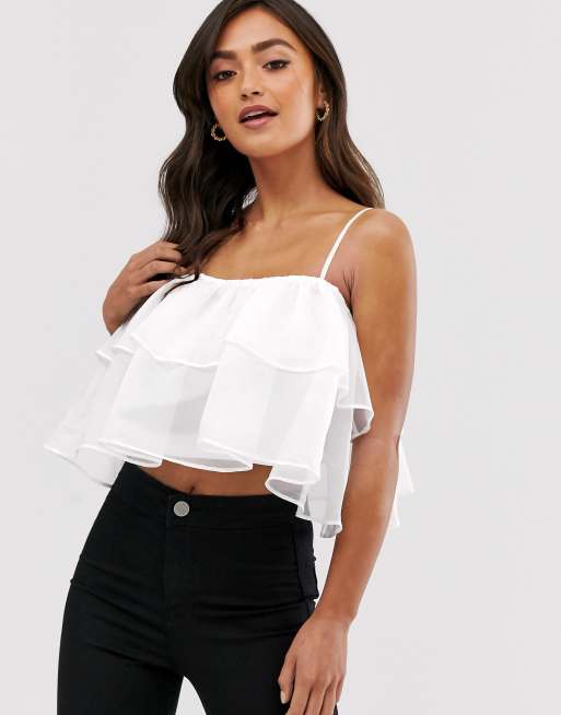 ASOS DESIGN – Top na ramiączkach z organzy z falbanką