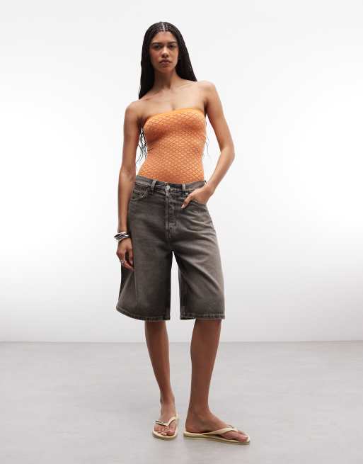 ASOS DESIGN - Top naranja palabra de honor con diseño sin costuras de jacquard, 3 de 4