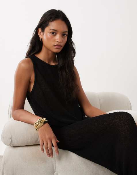 ASOS DESIGN - Top negro acampanado de tirantes de punto (parte de un conjunto) - view 1