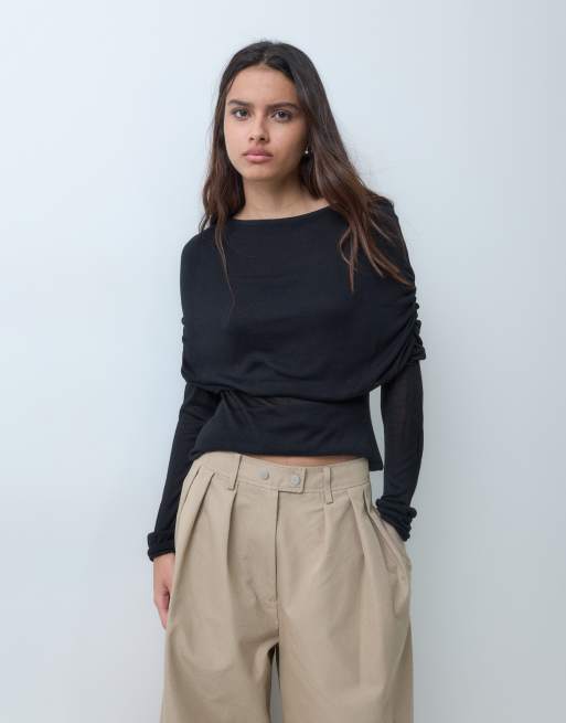 ASOS DESIGN - top negro de efecto segunda piel con capa, fruncido y capas, 3 de 5