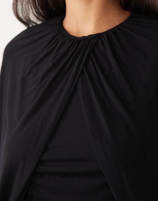 ASOS DESIGN - Top negro de manga larga con capa, 3 de 4