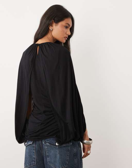 ASOS DESIGN - Top negro de manga larga con capa, 4 de 4