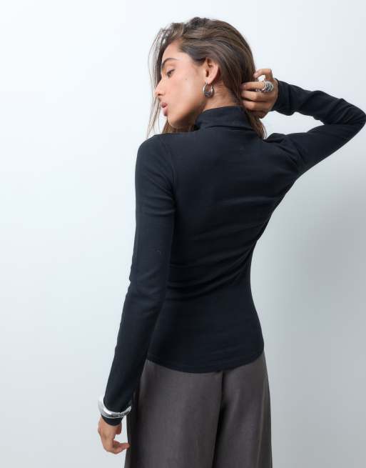 ASOS DESIGN - top negro de manga larga con cuello alzado, 4 de 5
