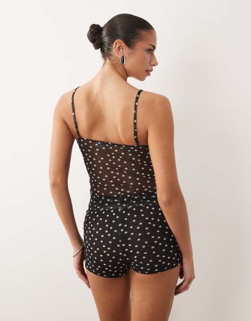 ASOS DESIGN - Top negro de tirantes con estampado de lunares de malla transparente, 2 de 4