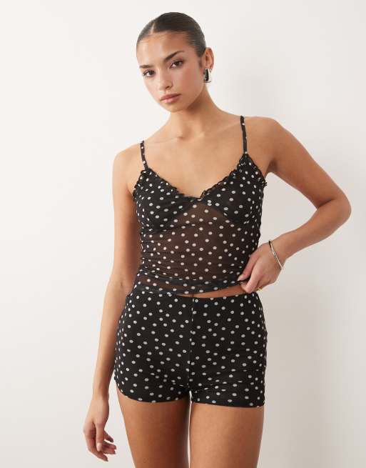 ASOS DESIGN - Top negro de tirantes con estampado de lunares de malla transparente, 3 de 4