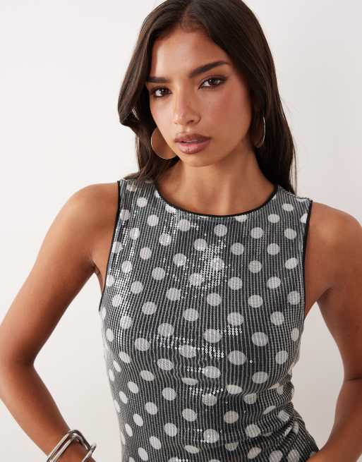 ASOS DESIGN - Conjunto negro y blanco con estampado de lunares de lentejuelas, 2 de 3