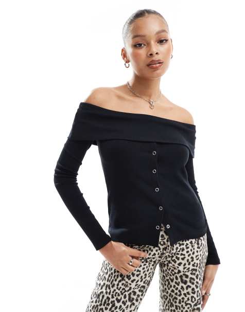 ASOS DESIGN - Top nero con bottoni e spalle scoperte - view 1