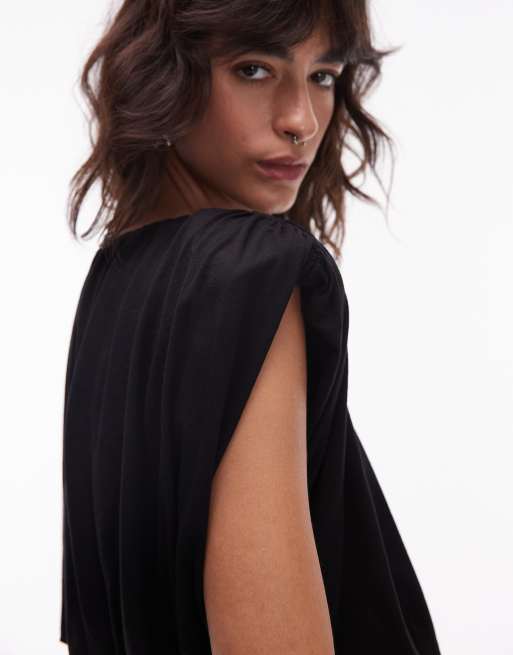 ASOS DESIGN - Top nero con fondo a palloncino raccolto e spalle imbottite, 4 di 4