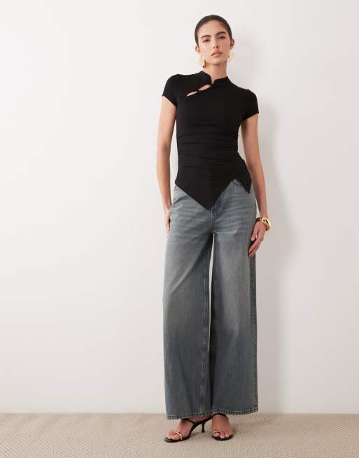 ASOS DESIGN - Top nero con maniche ad aletta e colletto rialzato, 2 di 4