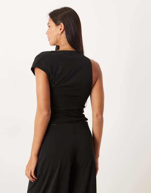 ASOS DESIGN - Top nero con spalla scoperta e dettaglio con cut-out, 4 di 4