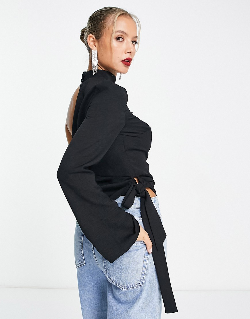 Top nero con una manica, collarino e allacciatura laterale - ASOS DESIGN Camicia donna  - immagine1