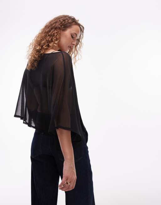 ASOS DESIGN - Top nero in rete trasparente con mantella, 3 di 4