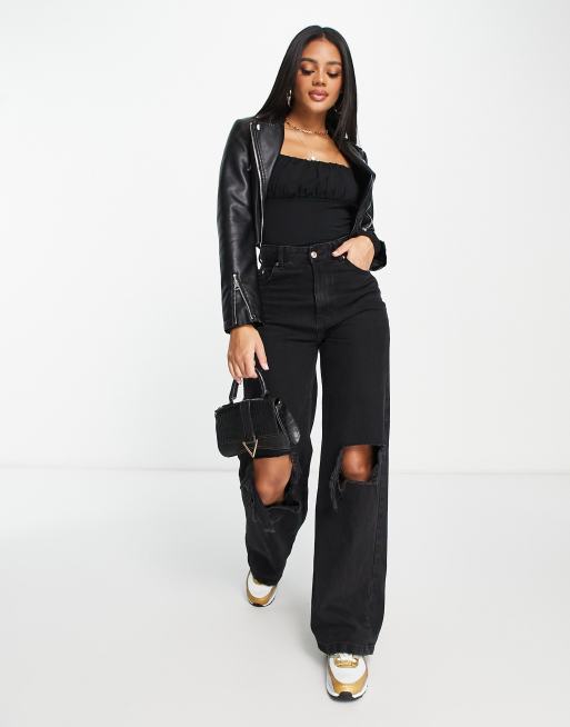ASOS DESIGN - Top nero raccolto sul bustino a maniche lunghe, 4 di 4