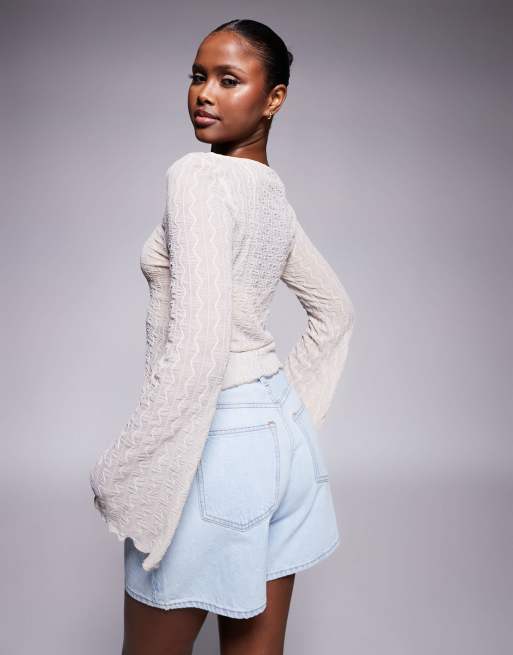 ASOS DESIGN - Top noué sur le côté en dentelle texturée transparente - Ivoire , 2 de 4