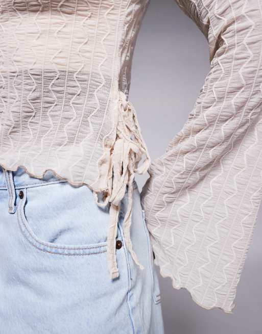 ASOS DESIGN - Top noué sur le côté en dentelle texturée transparente - Ivoire , 3 de 4