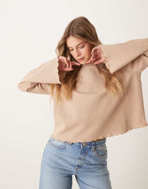 ASOS DESIGN – Top o fakturze wafla, z szerokimi rękawami, w kolorze ecru - view 1