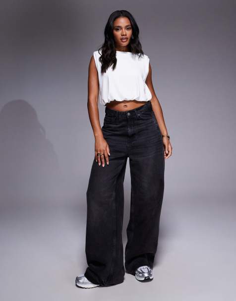 ASOS DESIGN polyamide shoulder pad bubble top in ivory