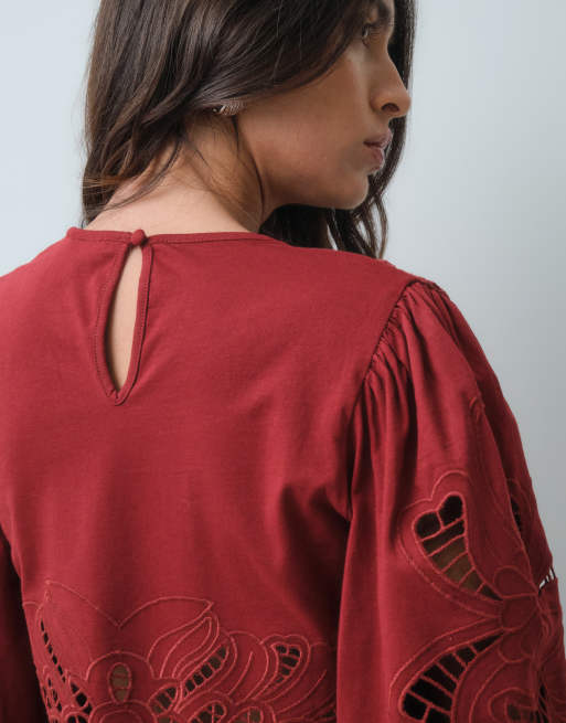 ASOS DESIGN top o pudełkowym kroju z ażurowym wzorem w kolorze rdzawym, 5 z 5