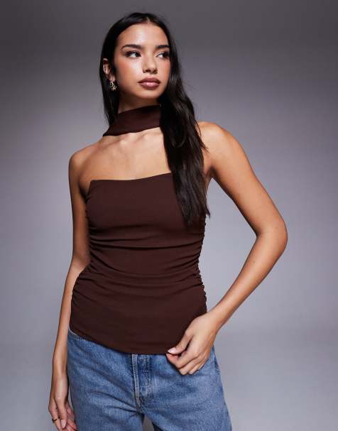 ASOS DESIGN – Top o wydłużonym fasonie z dekoltem bandeau i szalikiem - view 1