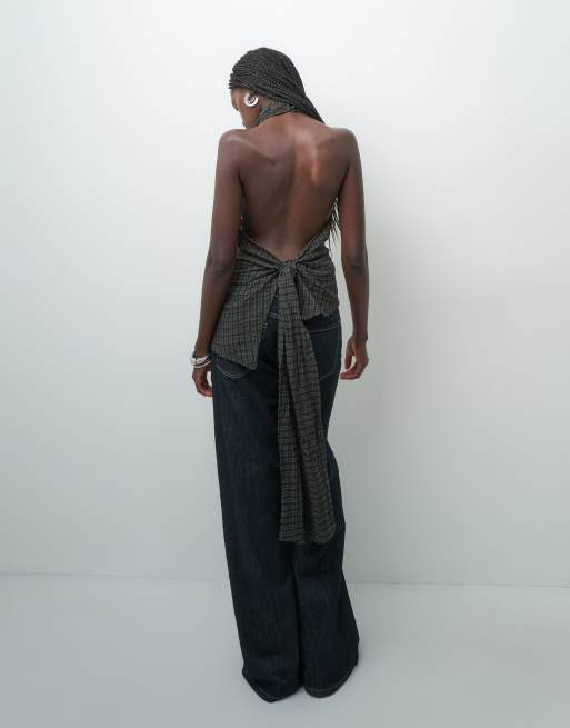 ASOS DESIGN top od kompletu z dekoltem typu halter w kratę seersucker, 3 z 4