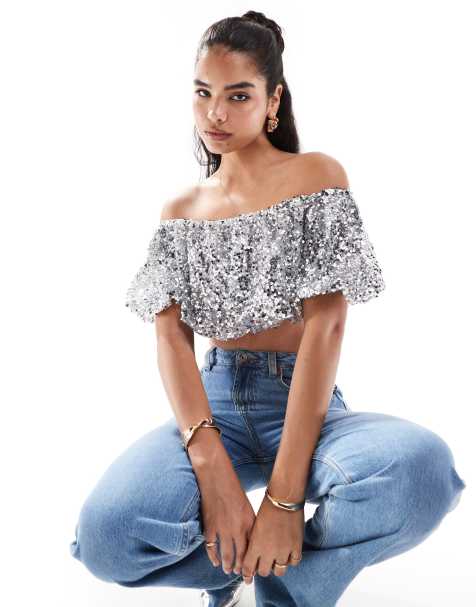 ASOS DESIGN - Top ourlet boule à sequins - Argenté - view 1