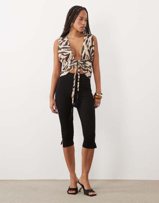 ASOS DESIGN top ouvert devant à nouer à la taille imprimé zèbre, 2 de 4