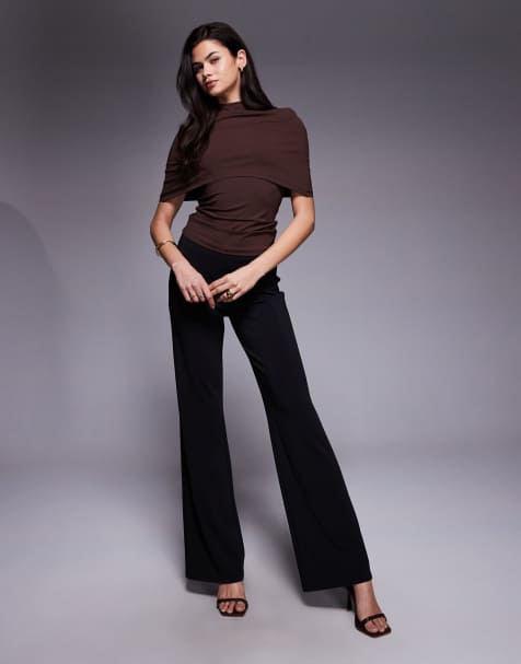 ASOS DESIGN - Top ouvert noué à manches cape - Marron - view 1