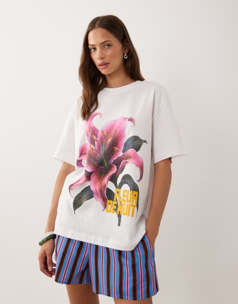 ASOS DESIGN - Top oversize à imprimé fleurs - Blanc - view 1