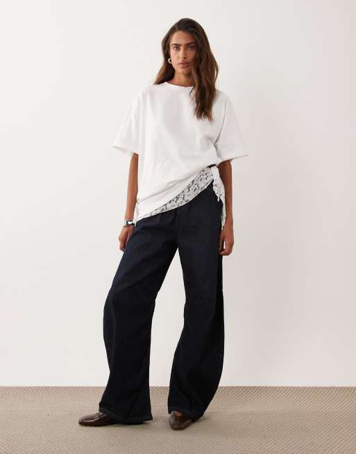 ASOS DESIGN top oversize à manches courtes avec bandeau en dentelle blanc, 2 de 4