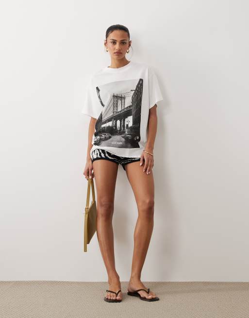 ASOS DESIGN - Top oversize à manches courtes avec imprimé New York - Blanc, 4 de 4