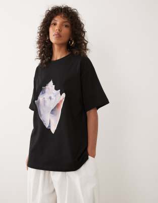 Top oversize à manches courtes et imprimé coquillage - Noir-multicolore M