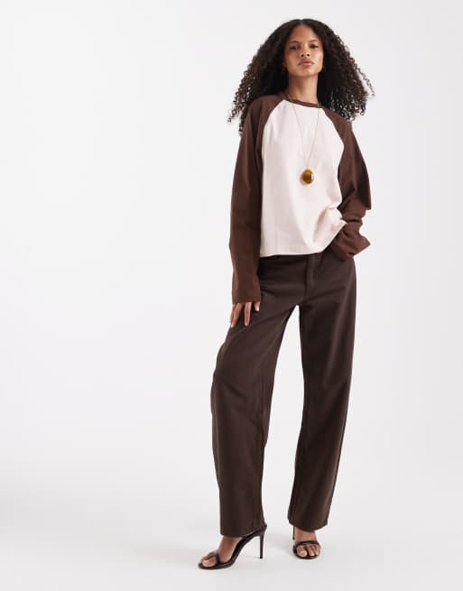 ASOS DESIGN - Top oversize à manches longues raglan - Marron et rose, 2 de 4