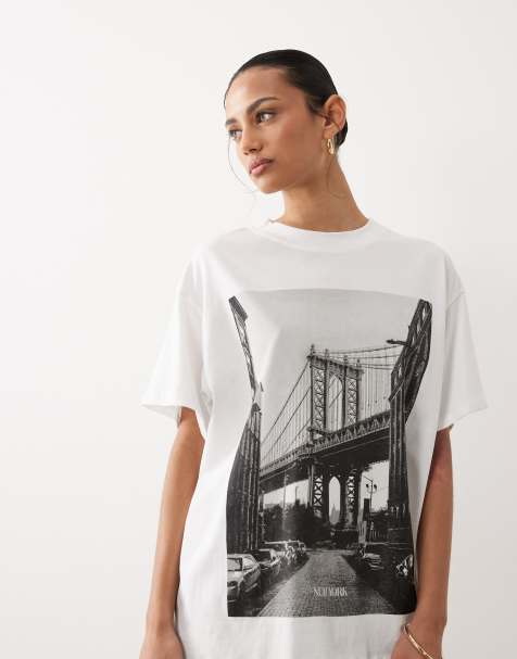 ASOS DESIGN - Top oversize a maniche corte bianco con stampa New York - view 1