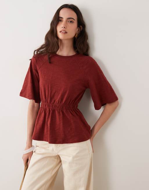 ASOS DESIGN top oversize a maniche corte con vita stretta bordeaux