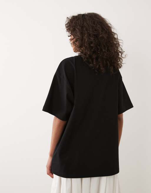 ASOS DESIGN - Top oversize a maniche corte nero con stampa di conchiglia, 4 di 4