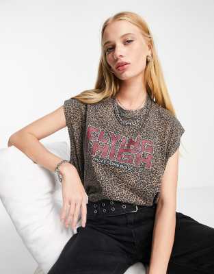 ASOS DESIGN – Top oversize bez rękawów z grafiką i wzorem w panterkę